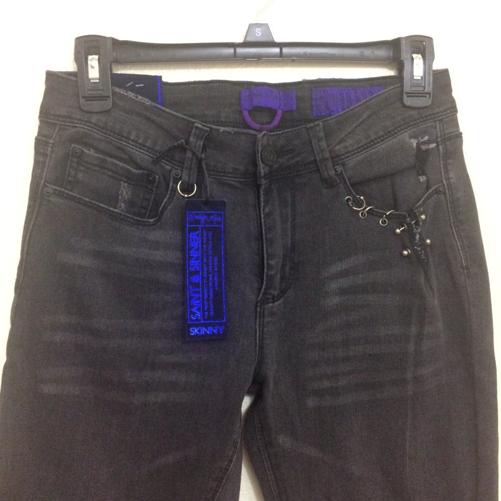 Indigo Rein Skinny Jeans Midrise Destroyed Black - Picture 4 of 15